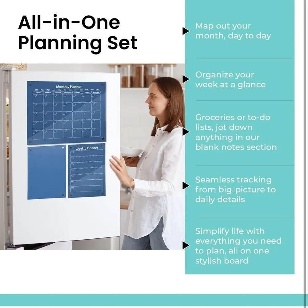 Acrylic Magnetic Calendar Set Monthly Weekly Planner Dry Erase Markers List OW